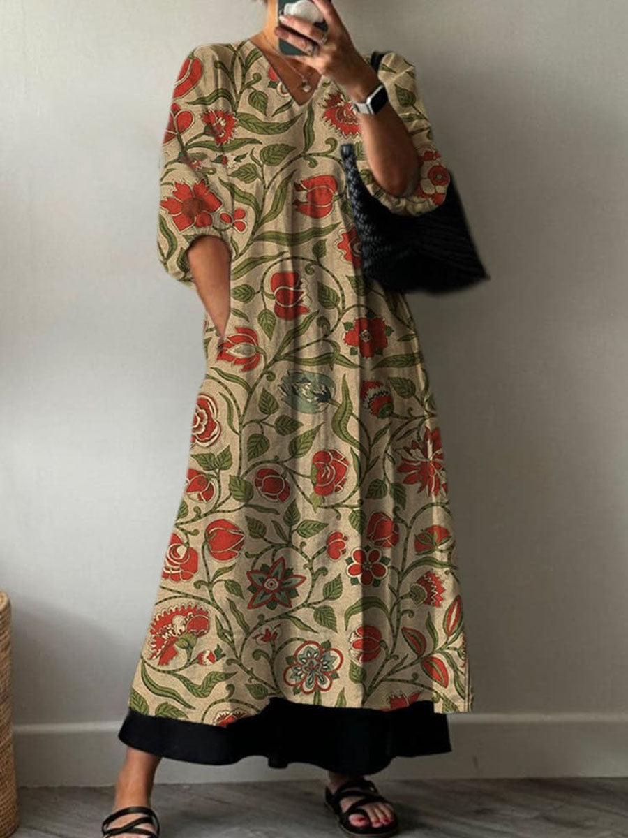 Women'S Vintage Floral Pattern Pattern Cotton Dress