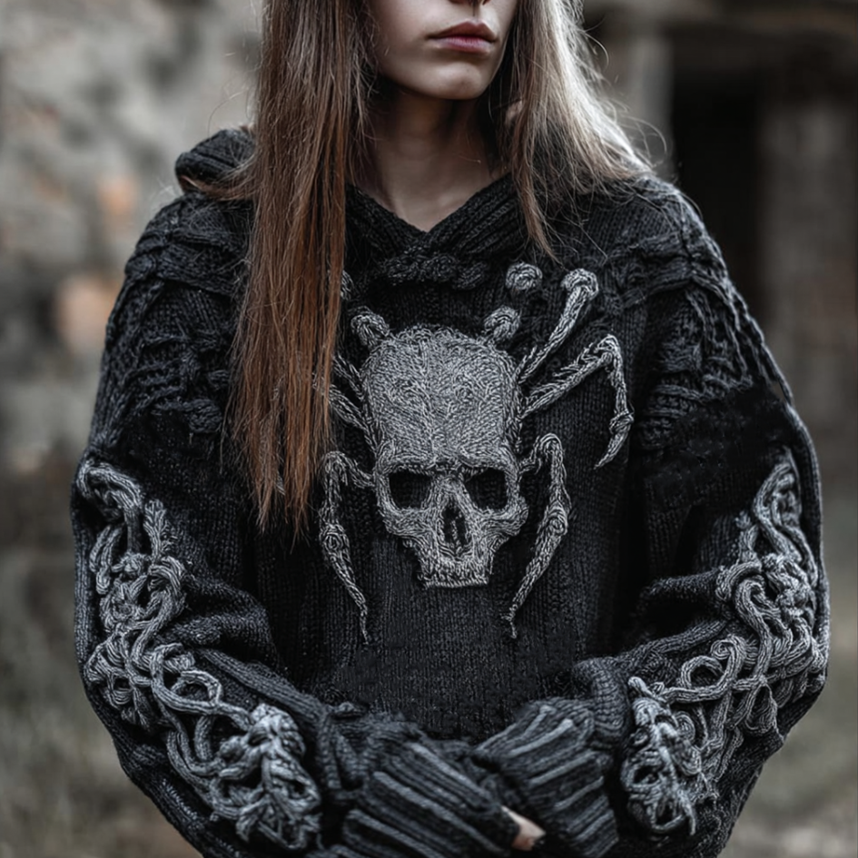 Halloween Lady Skeleton Element Hooded Knit Sweater artswardrobe