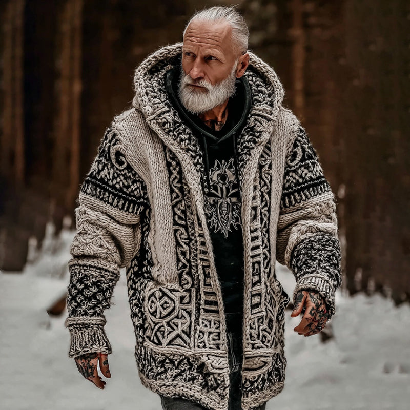 Men's Viking Celtic Geometry Zipper Cozy Hooded Sweater artswardrobe