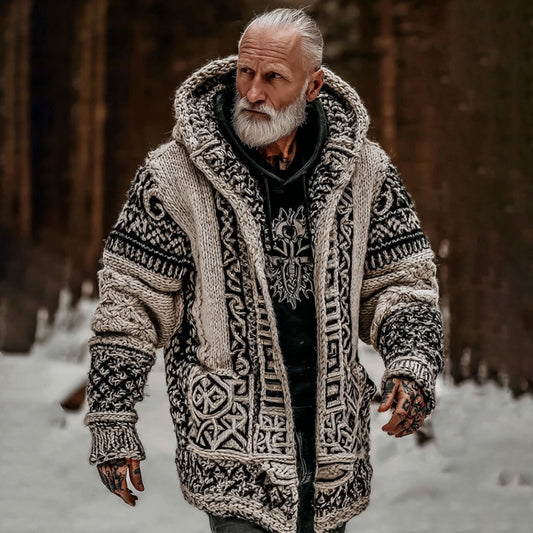 Men's Viking Celtic Geometry Zipper Cozy Hooded Sweater artswardrobe