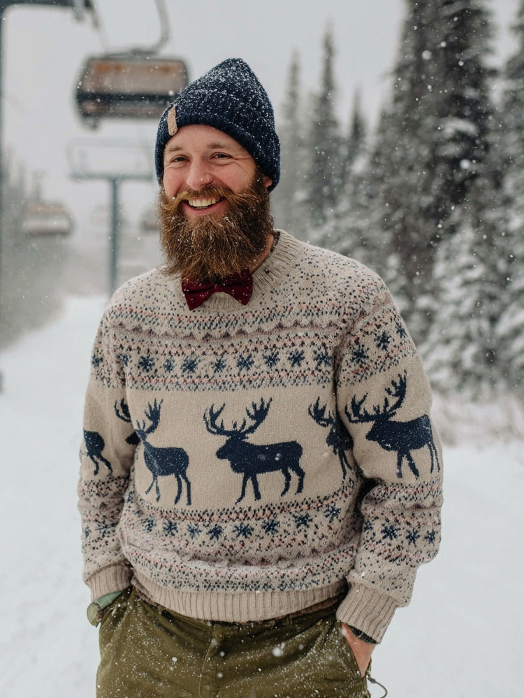 Men's Christmas Reindeer & Snowflake Icelandic Sweater artswardrobe