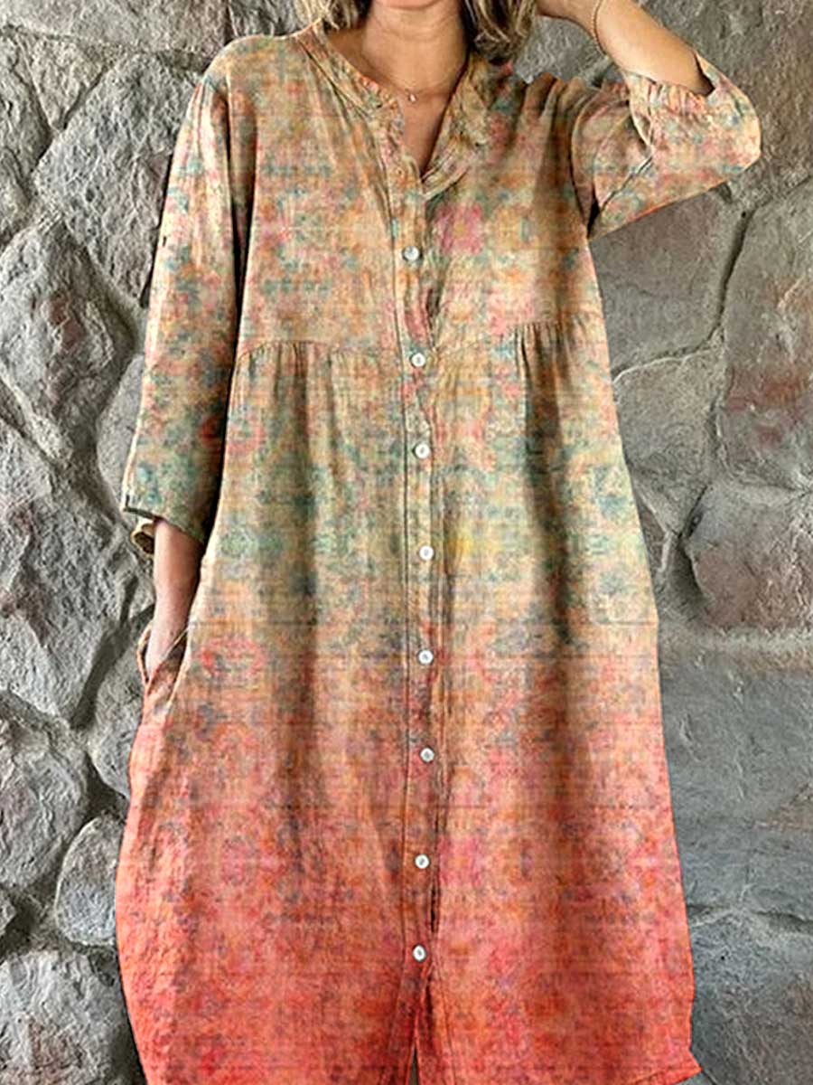 Women's Resort Ethnic Style Gradient Pattern Pattern Cotton Shirt Dres