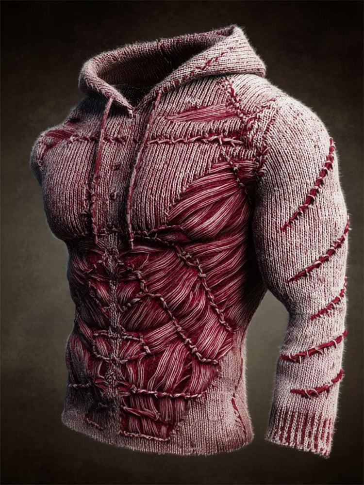 Men's Stitched Scars Muscle Anatomy Cozy Knit Hooded Sweater artswardrobe