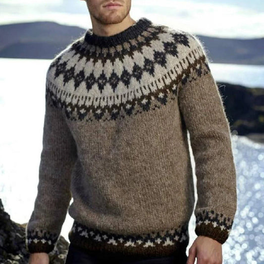 Men's Vintage Fairman Island Knit Jacquard Crew Neck Sweater elevenforest