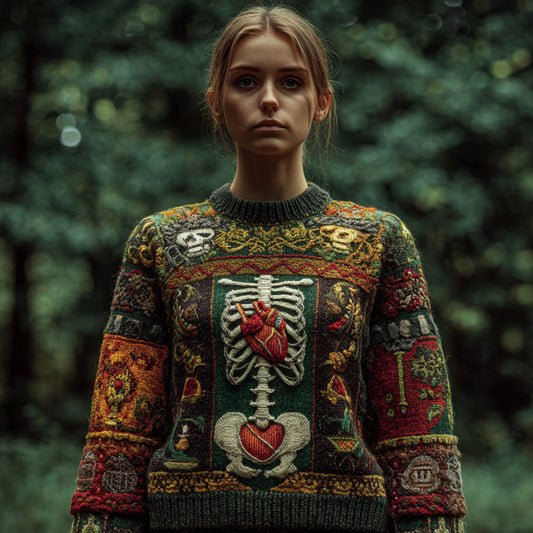 Vintage Halloween Anatomical Heart And Floral Art Sweater artswardrobe