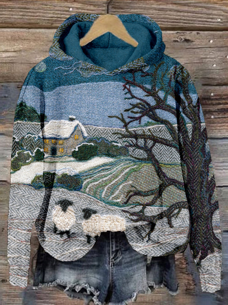 Snowy Sheep Felt Art Christmas Cozy Hoodie artswardrobe