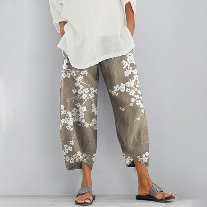 Comstylish Cherry Blossom Print Loose Casual Pants