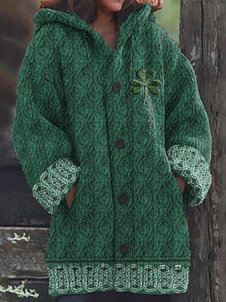 Women's Irish Celtic Knot Jacquard Hooded Sweater artswardrobe