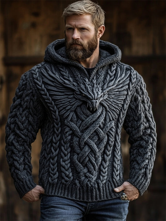 Men's Dark Dragon Viking Celtic Chunky Hooded Sweater elevenforest