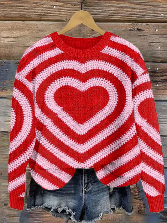Red Heart Pattern Cozy Soft Knit Sweater elevenforest