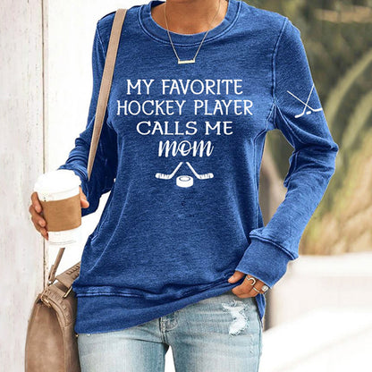 Comstylish Women's My Favourite Hockey Player Calls Me Mom Printed Casual Sweatshirt