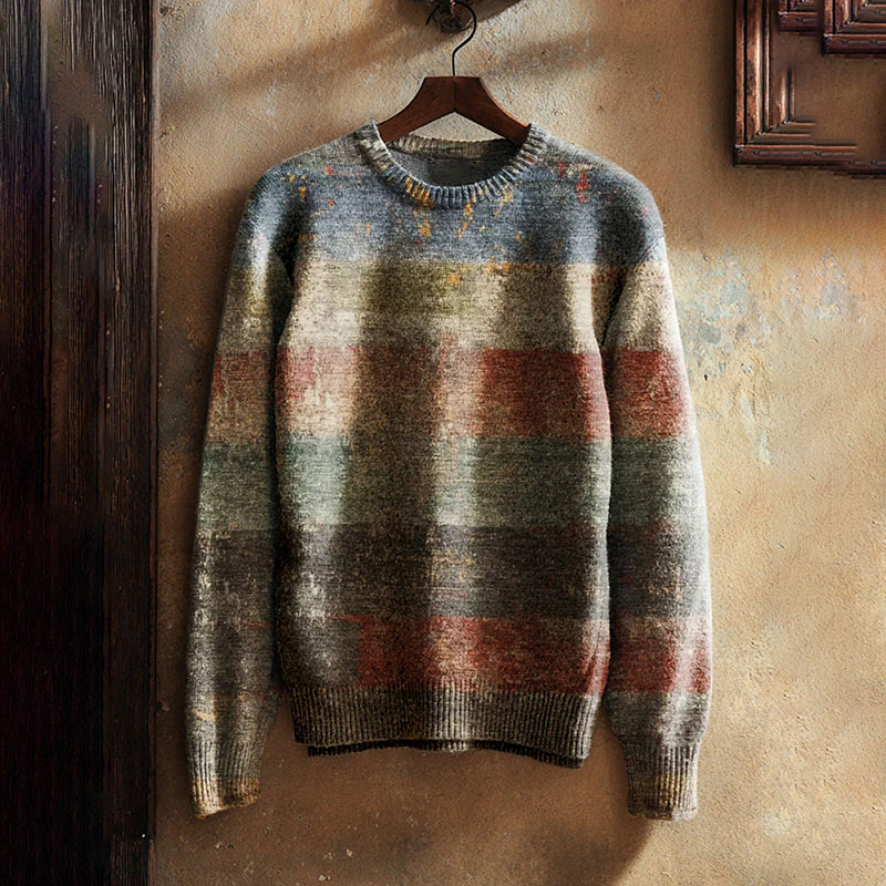 Men's Vintage Old Stripes Print Knit Pullover Sweater artswardrobe