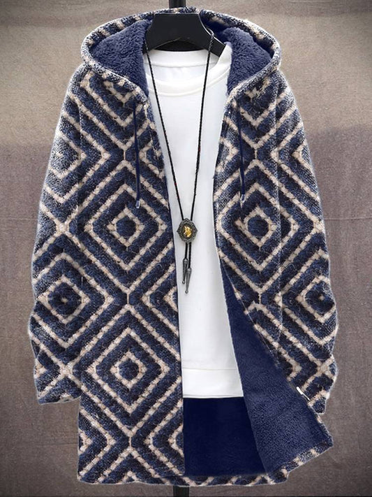 Men's Felt Geometric Pattern Vintage Hooded Cardigan elevenforest