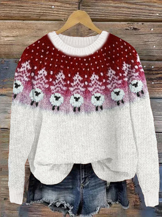 Christmas Trees & Sheep Snowy Yoke Cozy Knit Isle Sweater elevenforest