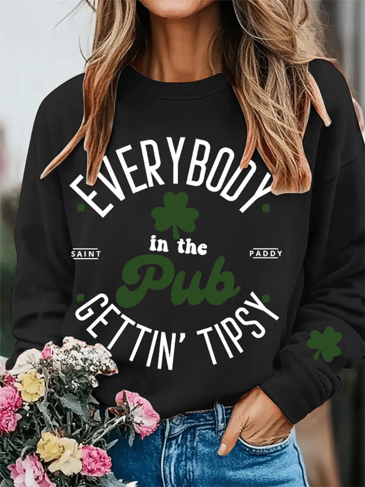 Comstylish Women's Everybody In The Pub Getting Tipsy St. Patrick's Day Printed Crew Neck Sweatshirt