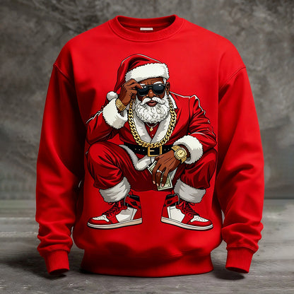 Comstylish Men's Christmas Santa Claus Print Crew Neck Long Sleeve Sweatshirt