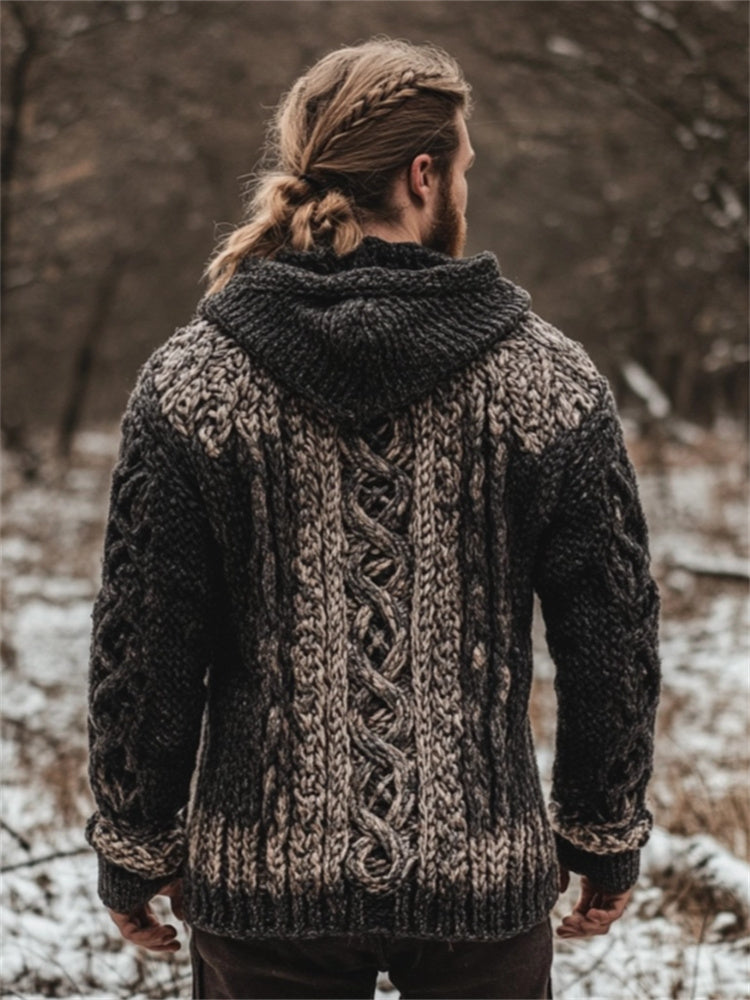 Men's Celtic Faded Contrast Color Chunky Hooded Cardigan elevenforest
