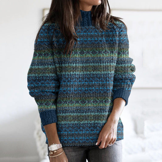 Vintage Geometry Iceland Jacquard Cozy High Collar Sweater elevenforest