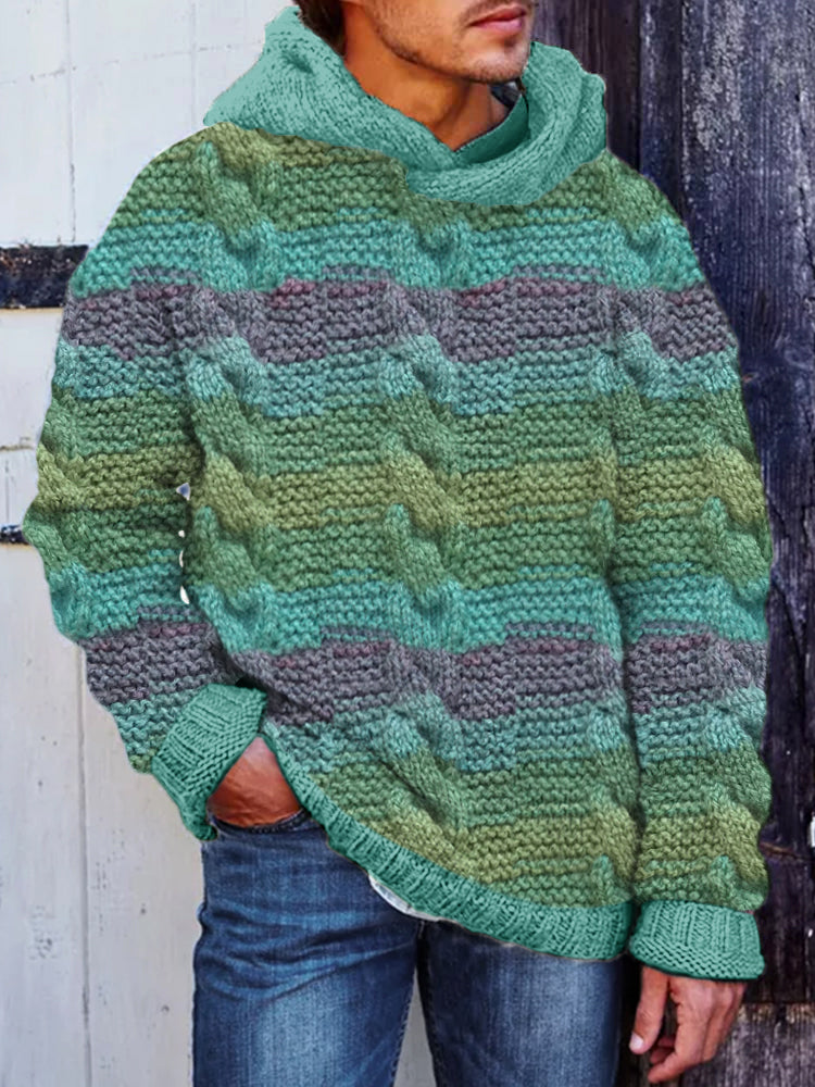 Men's Colorful Striped Cozy Soft Knit Hooded Sweater elevenforest