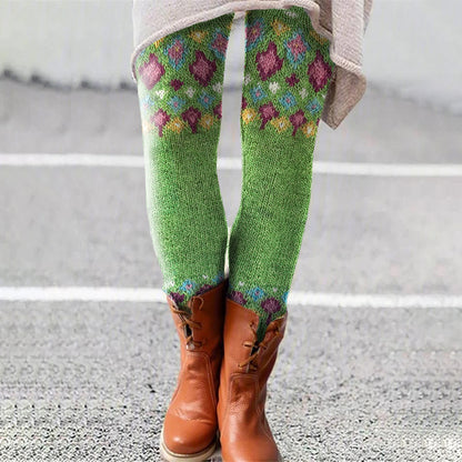 Contrast Diamond Knit Pattern Printed Leggings elevenforest