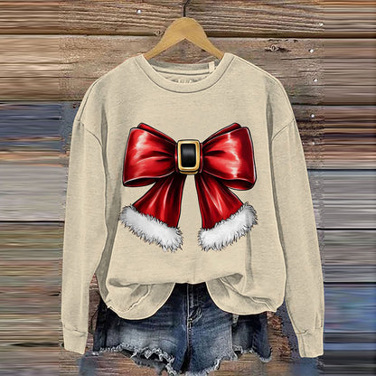 Comstylish Merry Christmas Bow Print Crew Neck Sweatshirt