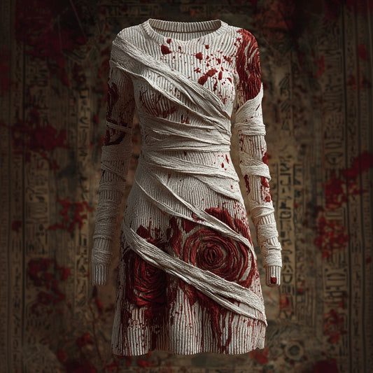 Vintage Bloody Bandages Roses Cozy Knit Sweater Dress artswardrobe