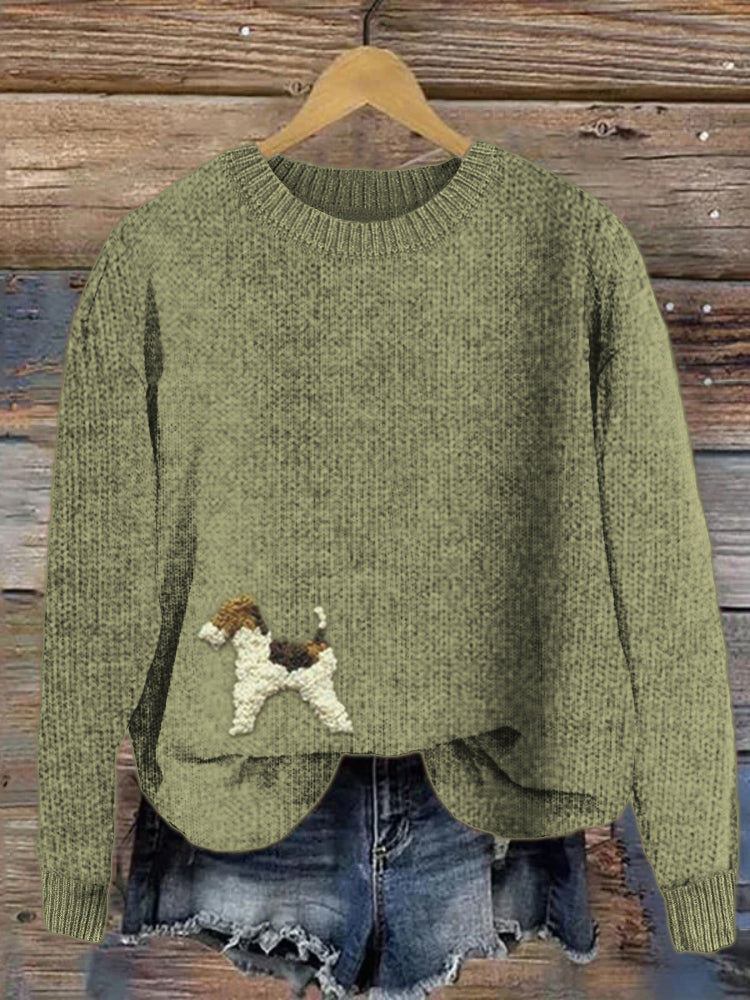 Comstylish Lovely Dog Fuzzy Embroidered Knit Sweater