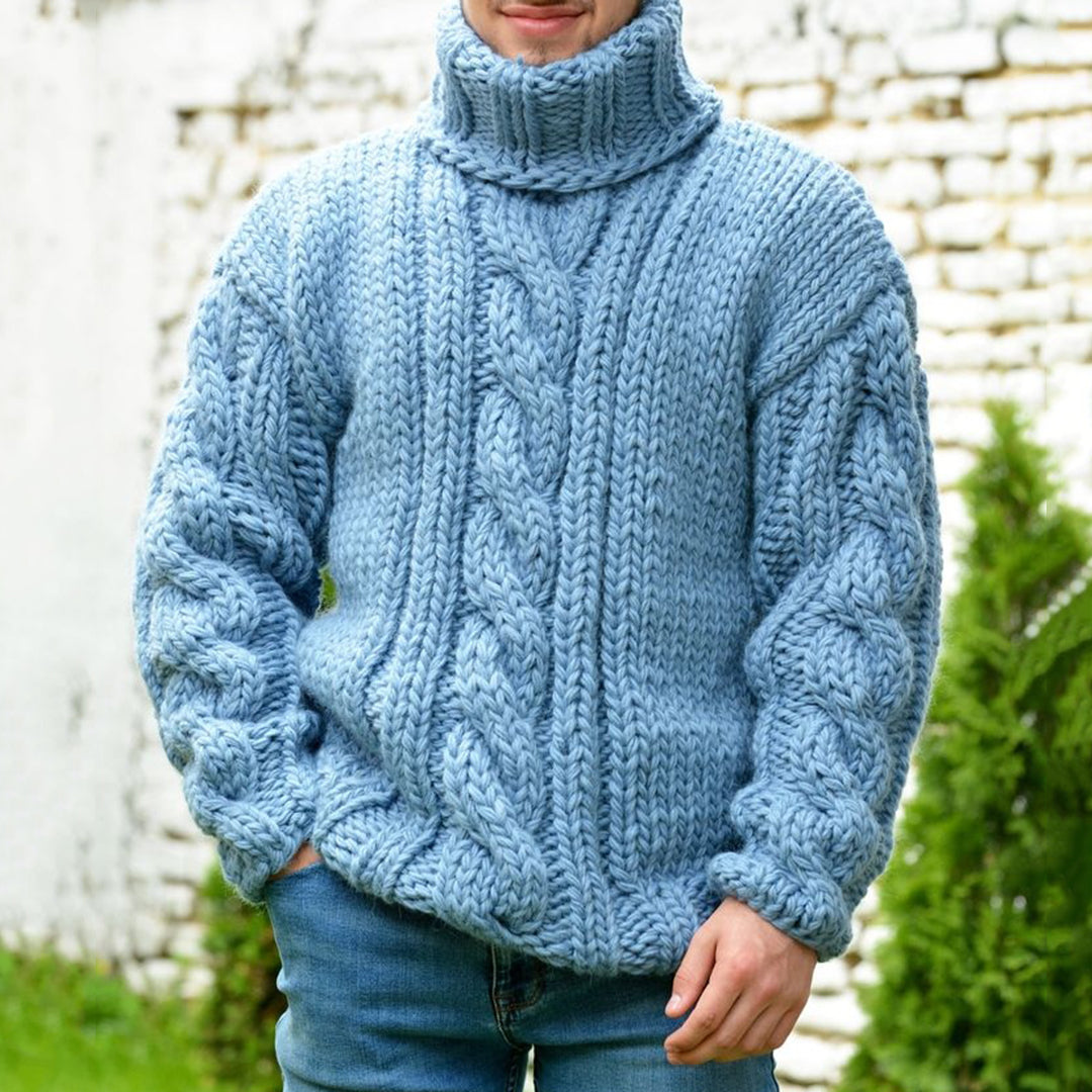 Men's Vintage Jacquard Chunky Knit Turtleneck Sweater elevenforest