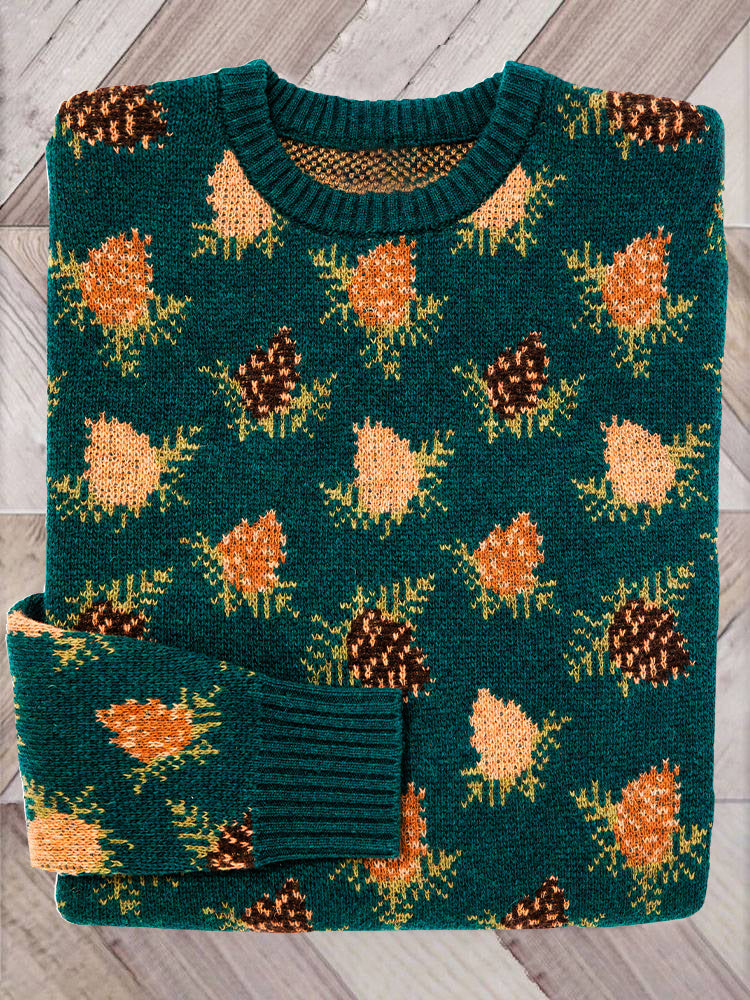 Pine Cone Pattern Cozy Knit Sweater artswardrobe