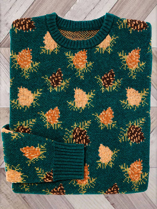 Pine Cone Pattern Cozy Knit Sweater elevenforest