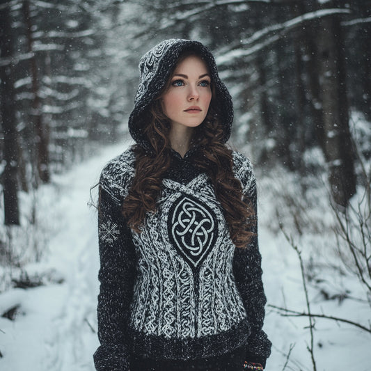 Women's Vintage Viking Totem Celtic Knot Pocket Hooded Sweater artswardrobe