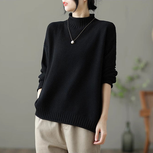 Retro Solid Color Turtleneck Long Sleeve Sweater elevenforest