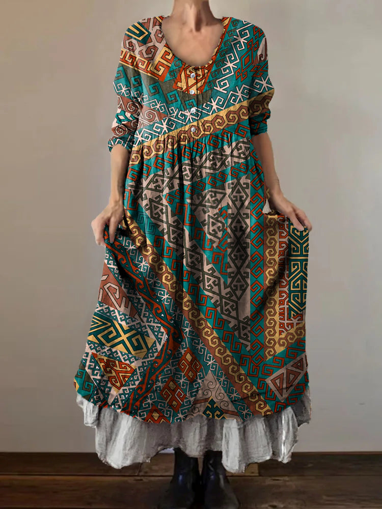 Women's Abstract Irregular Pattern Art Print V-Neck Button Pocket Cott