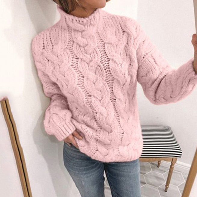 Casual Turtleneck Twist Long Sleeve Sweater elevenforest