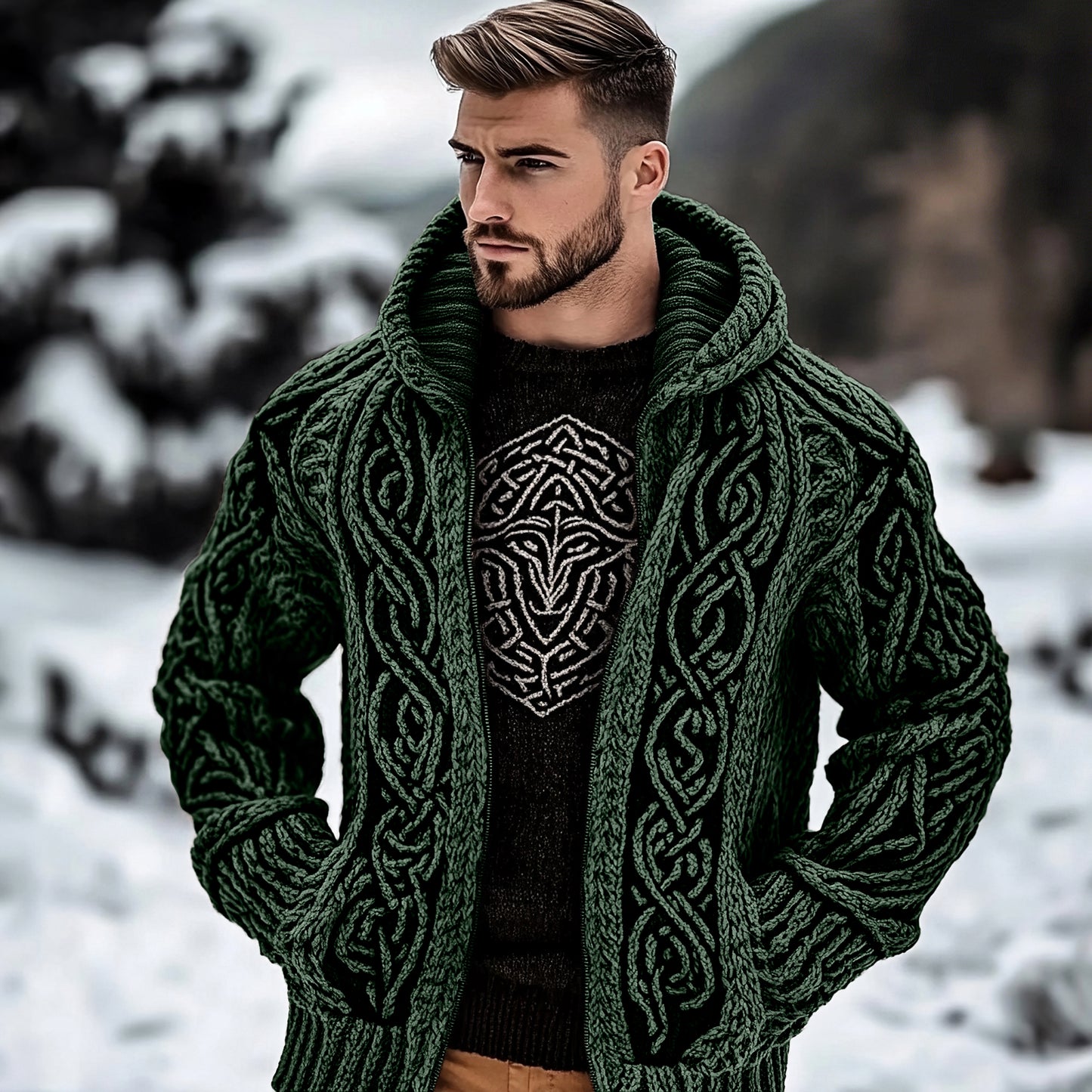 Men's Viking Kyle Style Extra Thick Hooded Zip-up Sweater elevenforest