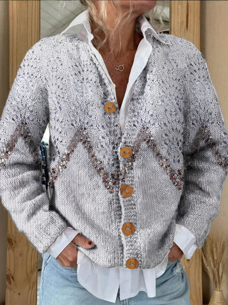 Sequins Hollow Out Floral Women's Knitted Sweater Cardigan elevenforest