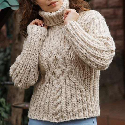 Women's Aran Chunky Cable Turtleneck Sweater elevenforest