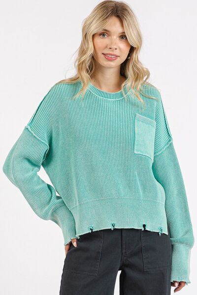 Emilia® | Crew neck sweater with dropped shoulders and distressed hem