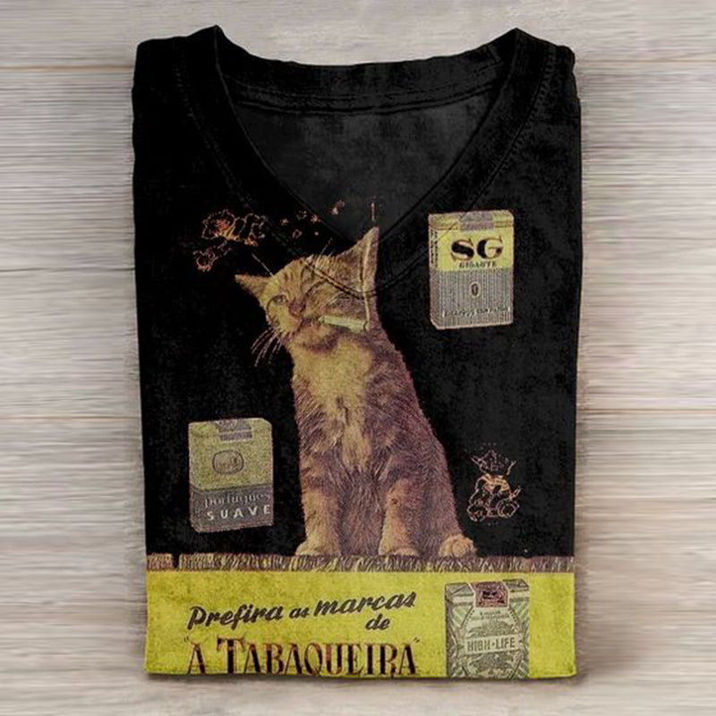 Comstylish Retro Cat Smoking Casual T-Shirt