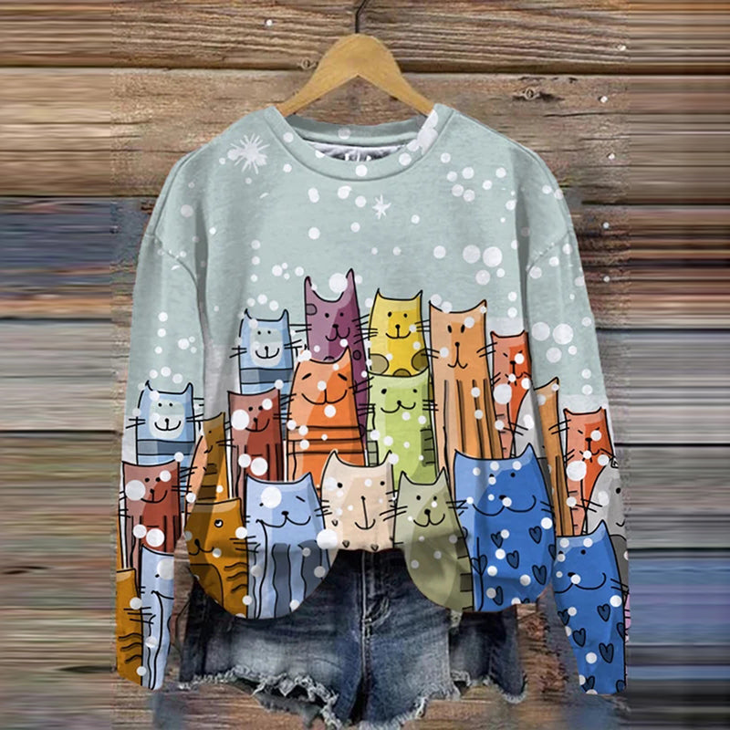 Women's Christmas Cat Print Sweatshirt elevenforest