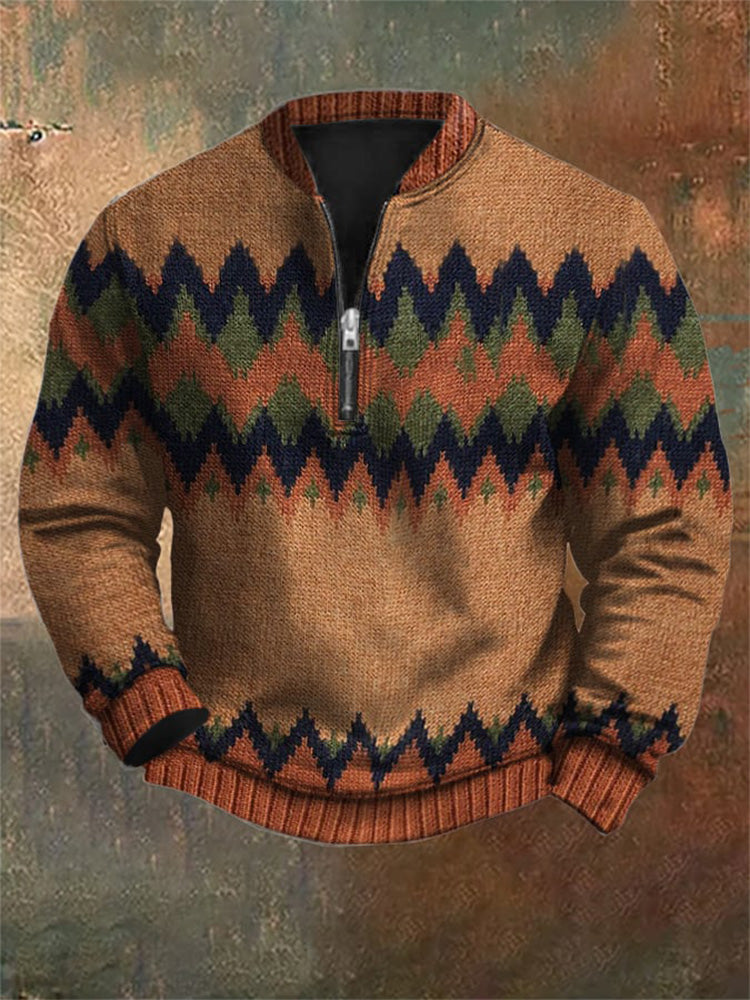 Men's Vintage Printed Casual Zipper Sweatshirt elevenforest