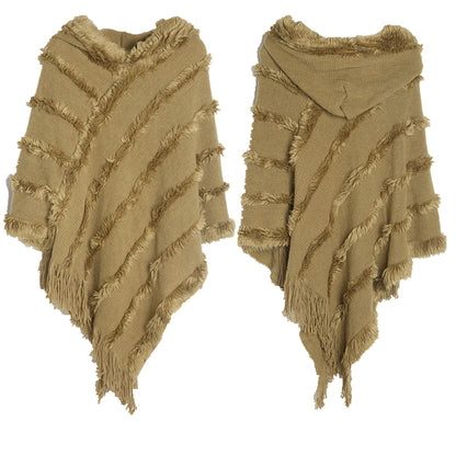 Vintage Solid Fringed Hooded Sweater Pullover Shawl elevenforest