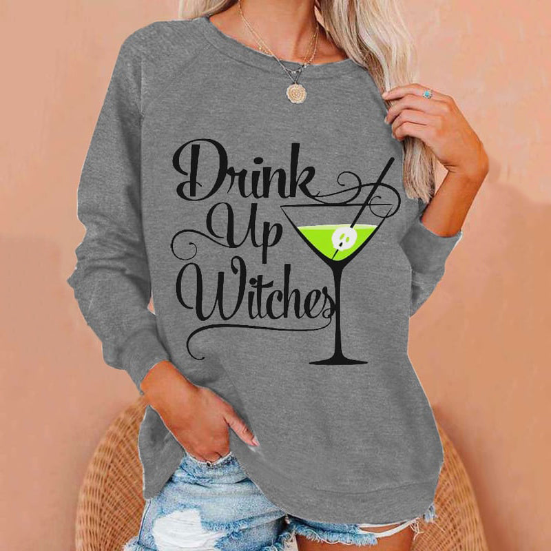 Comstylish Women's Drink Up Witches Funny Halloween Casual Sweatshirt