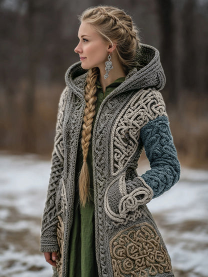 Women's Vintage Viking Celtic Knit Cozy Zipper Pocket Sweater Jacket artswardrobe
