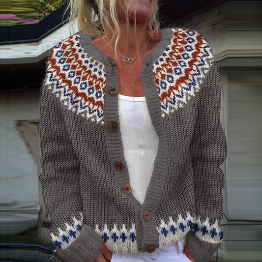 Retro Geometric Knitted Button Down Cozy Sweater elevenforest