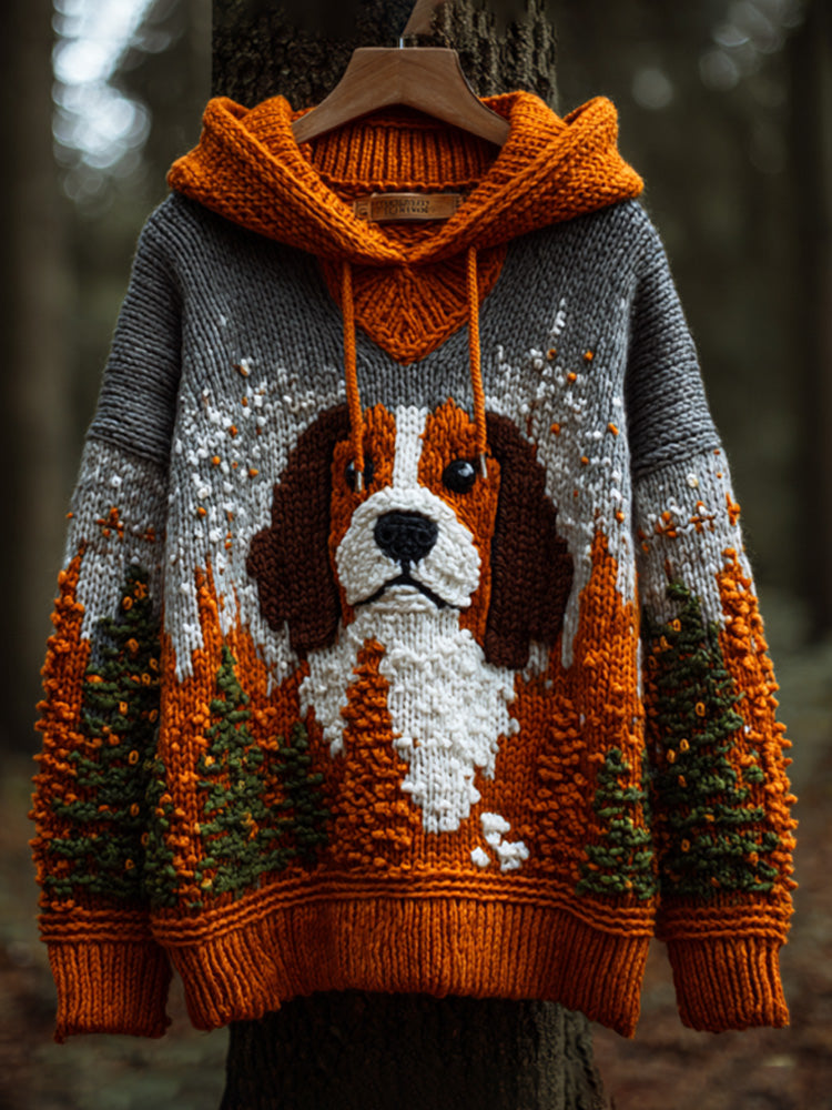 Comstylish Women's Vintage Halloween Dog Embroidered Print Hoodie