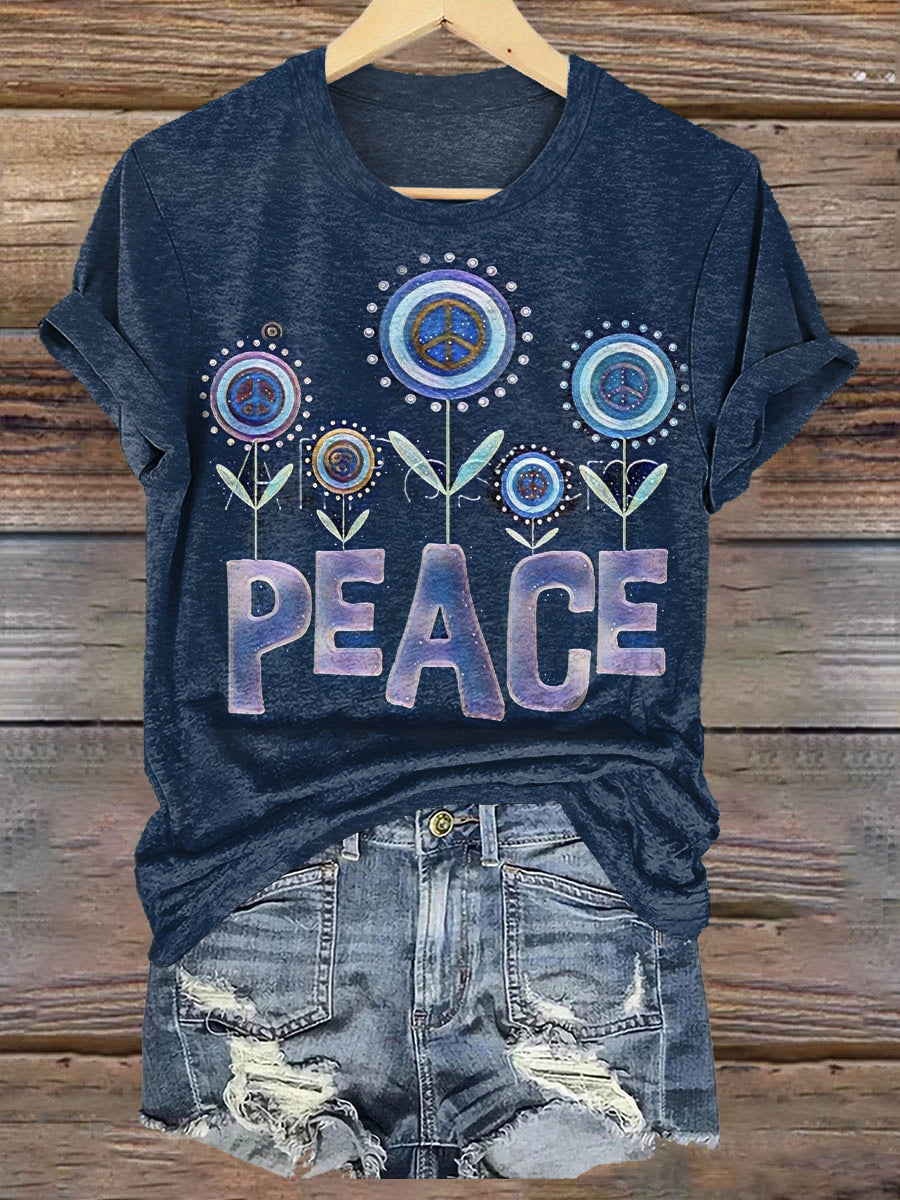Hippie Peace Art Print Casaul Short Sleeve T-shirt
