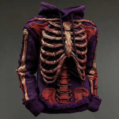 Halloween Bloody Skeleton Cozy Knit Hooded Sweater artswardrobe