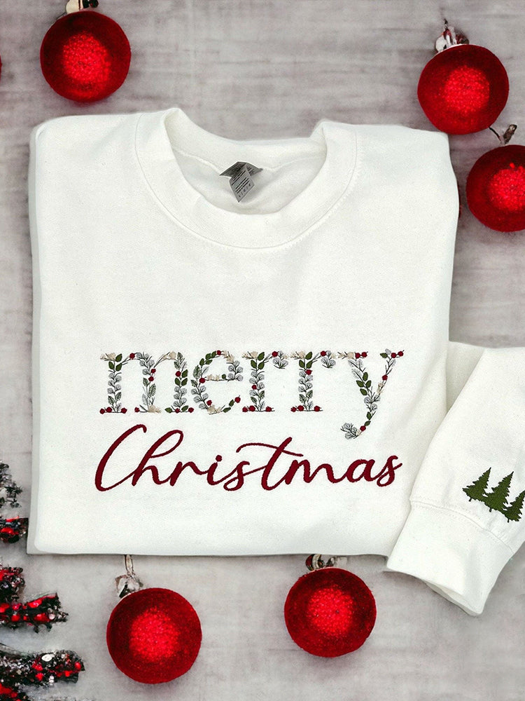 Comstylish Merry Christmas Embroidery Art Sweatshirt