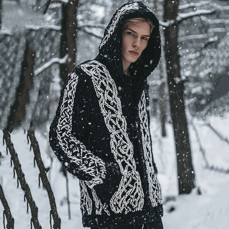 Men's Viking Celtic Knot Contrast Button Cardigan Sweater elevenforest